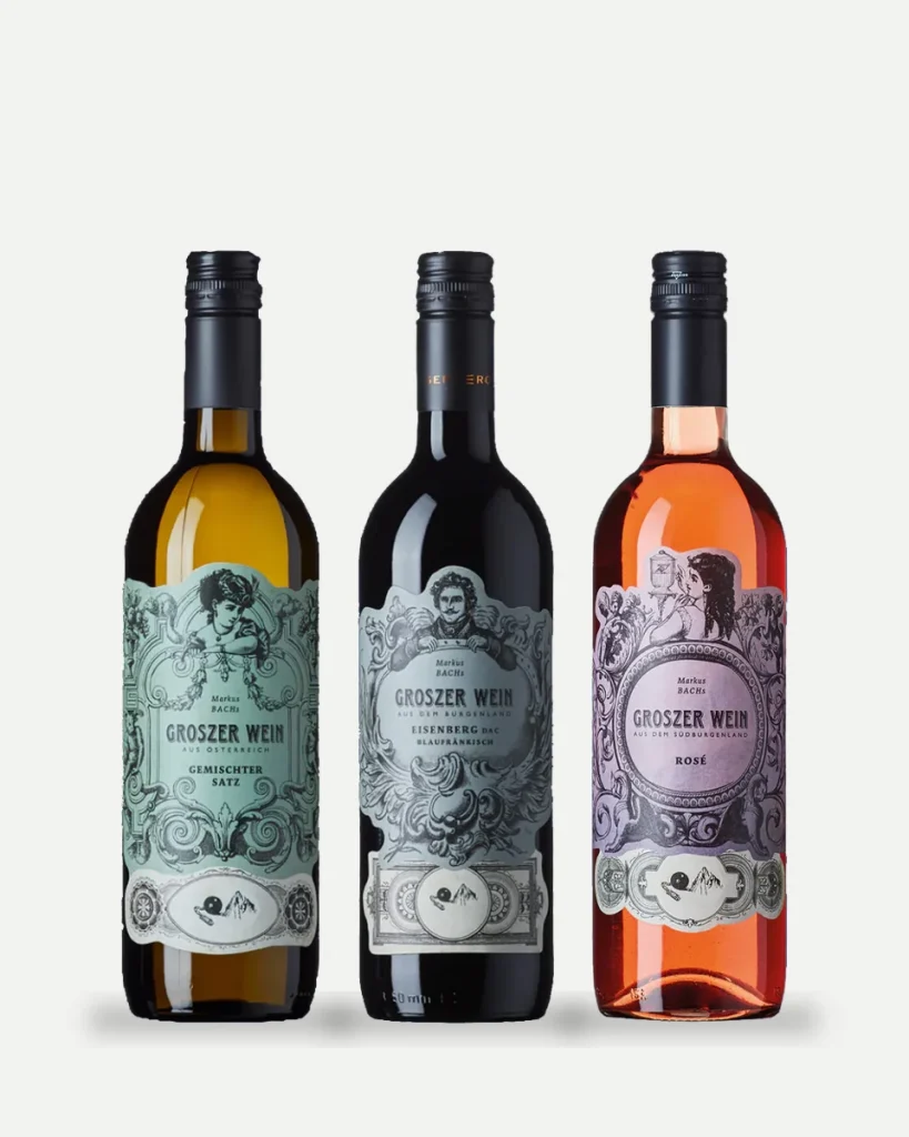 Botellas de los vinos de Groszer Wein